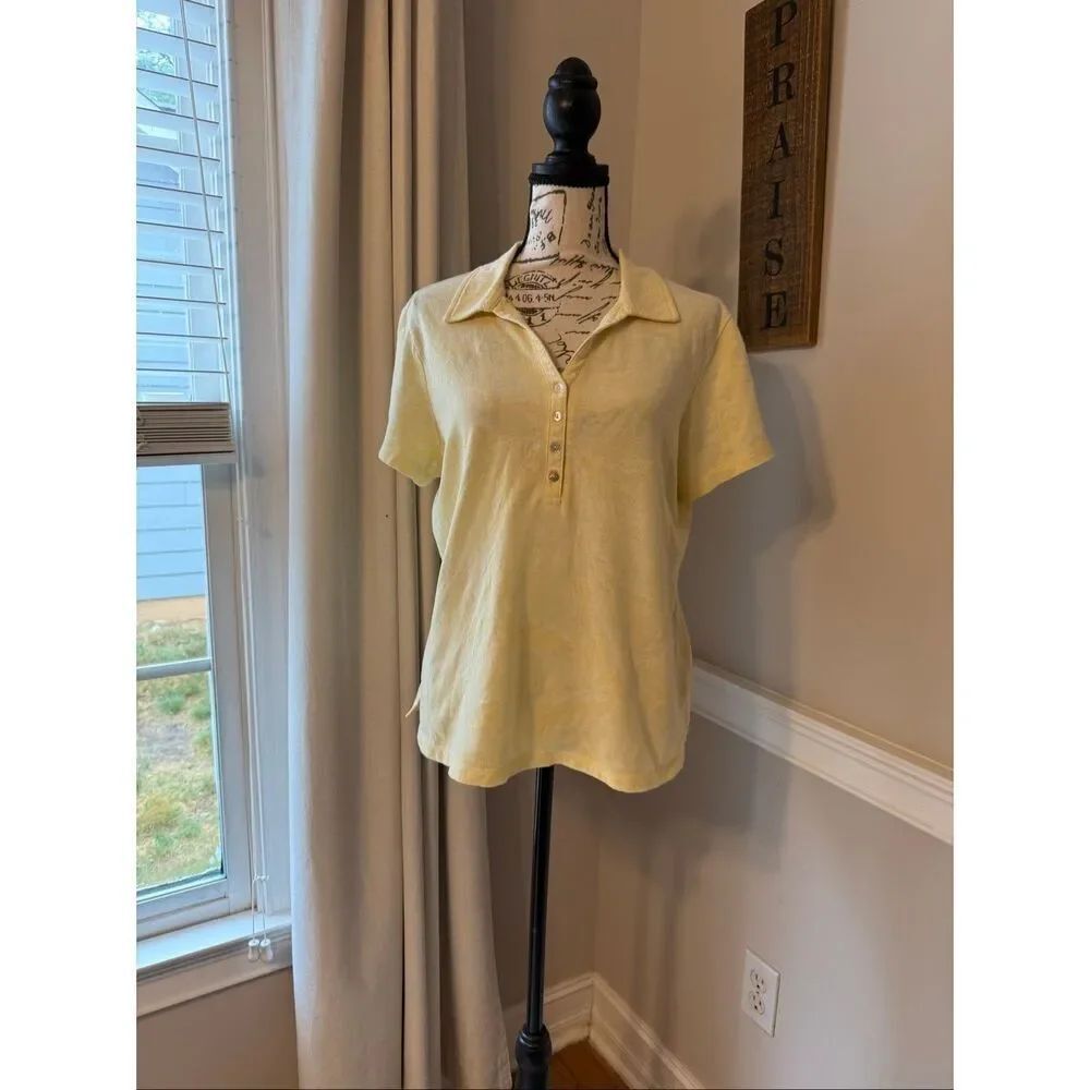 Caribbean Joe Women's Jacquard Floral Short Sleeve Polo Shirt Yellow Large